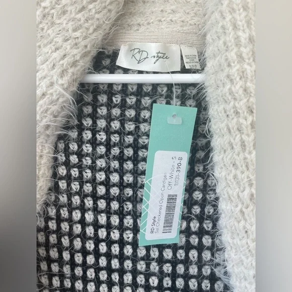 NWT RD Style oversized black / cream acrylic blend open front cardigan; size S - Picture 3 of 8